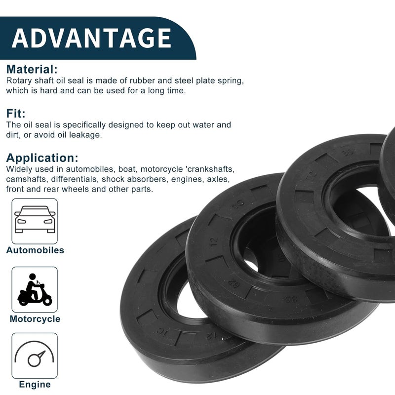 TUCKBOLD Universal Oil Seal TC Double Lip W Steel Spring Seal Ring Rotary Shaft Seal 30x62x12mm High Pressure NBR Rubber Black 5 Pcs - Image 4